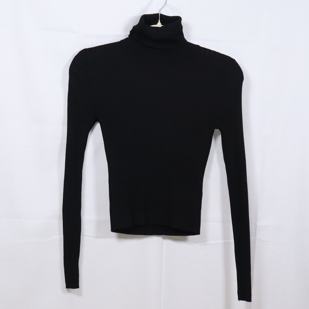 Zara Turtleneck Sweater Small Black Womens Ribbed Knit Basic